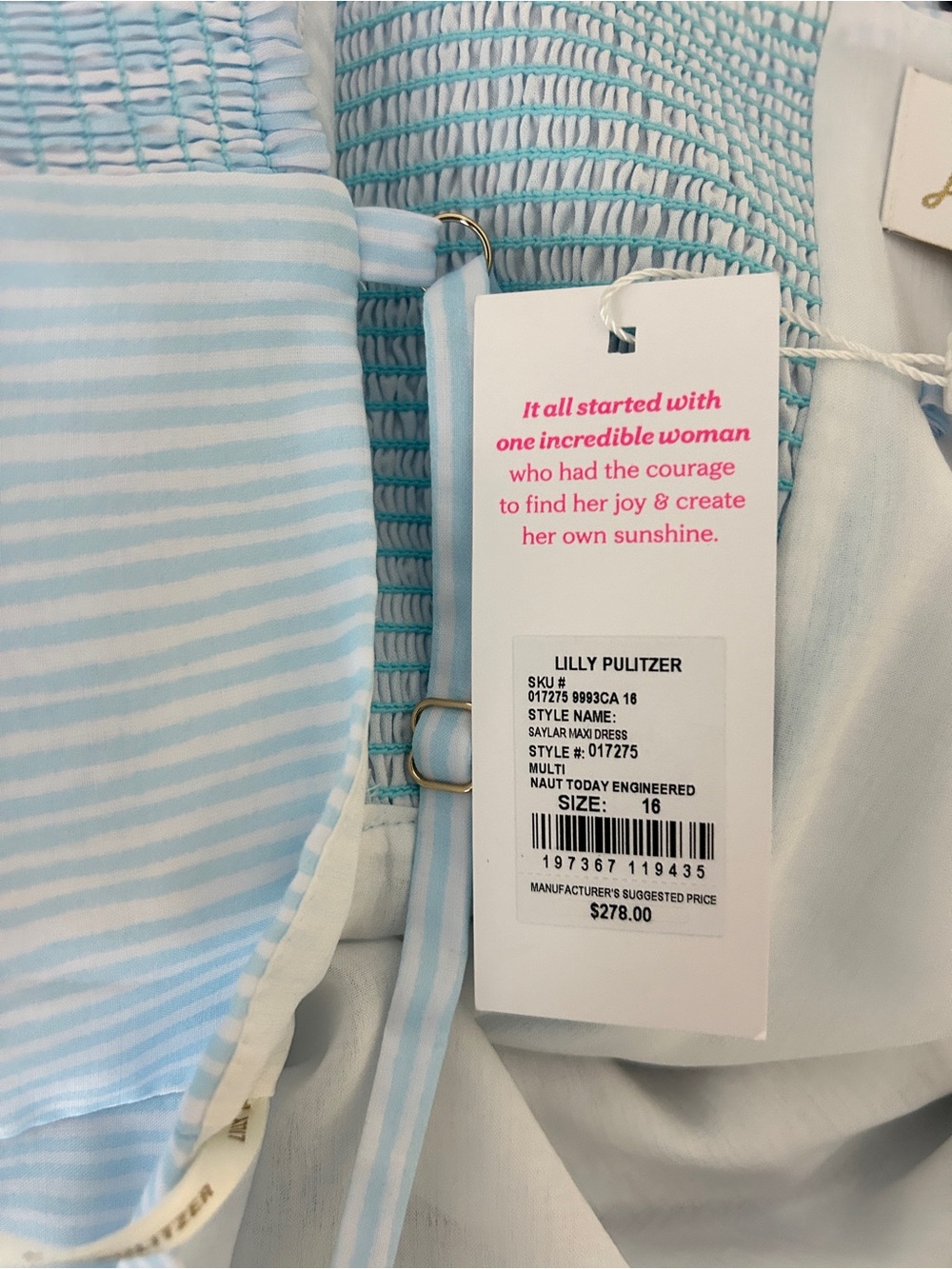 Lilly Pulitzer Saylar Maxi Dress 16 Naut Today Engineered Seersucker Blue Pink - Picture 6 of 6